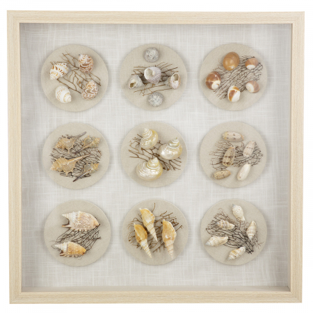 Decoratiuni de perete - Tablou, pătrat, motiv scoici, MDF, culori naturale, PU 1, L. 7 cm, l. 60 cm, H 60 cm