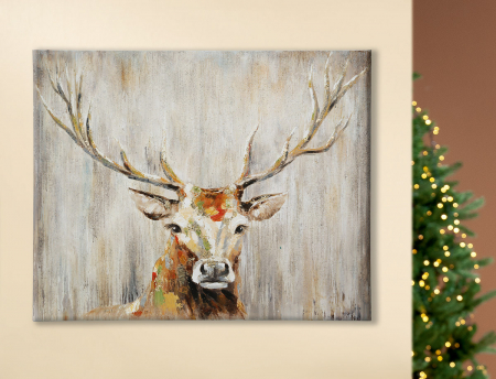 Tablouri - Tablou pictat manual DEER HEAD, panza, 80x99.5x2.8 cm