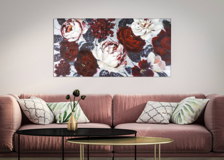 Tablouri - Tablou pictat manual Flower, Lemn/Canvas, Multicolor, 60x120x3.7 cm