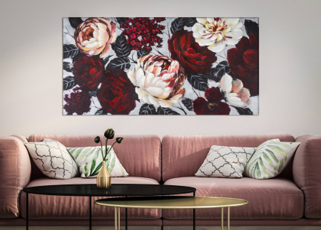 Tablouri - Tablou pictat manual Flower, Lemn/Canvas, Multicolor, 76x150x3.8 cm