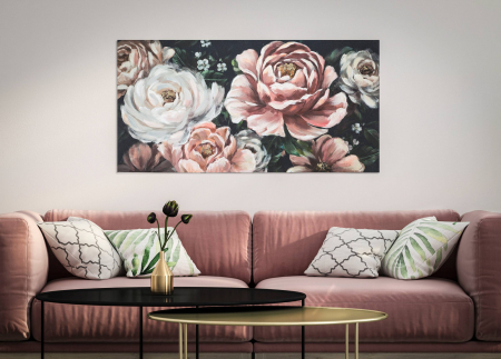 Tablouri - Tablou pictat manual Flowy - B -, Lemn/Canvas, Multicolor, 60x120x3.7 cm