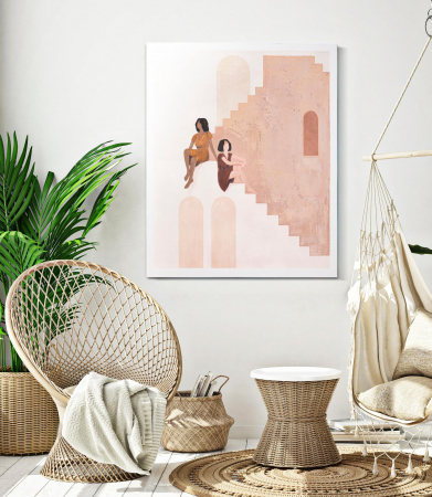 Tablouri - Tablou pictat manual Lady - B -, Lemn/Canvas, Multicolor, 100x80x3.7 cm