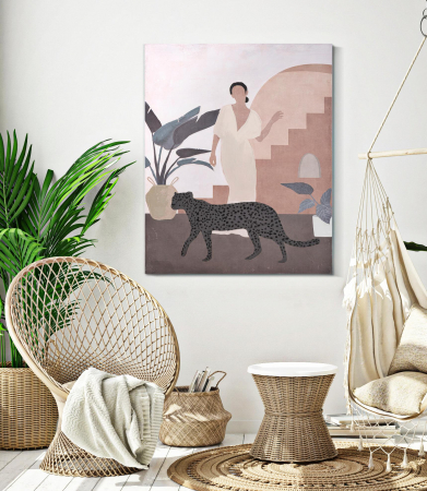 Tablouri - Tablou pictat manual Lady - C -, Lemn/Canvas, Multicolor, 100x80x3.7 cm