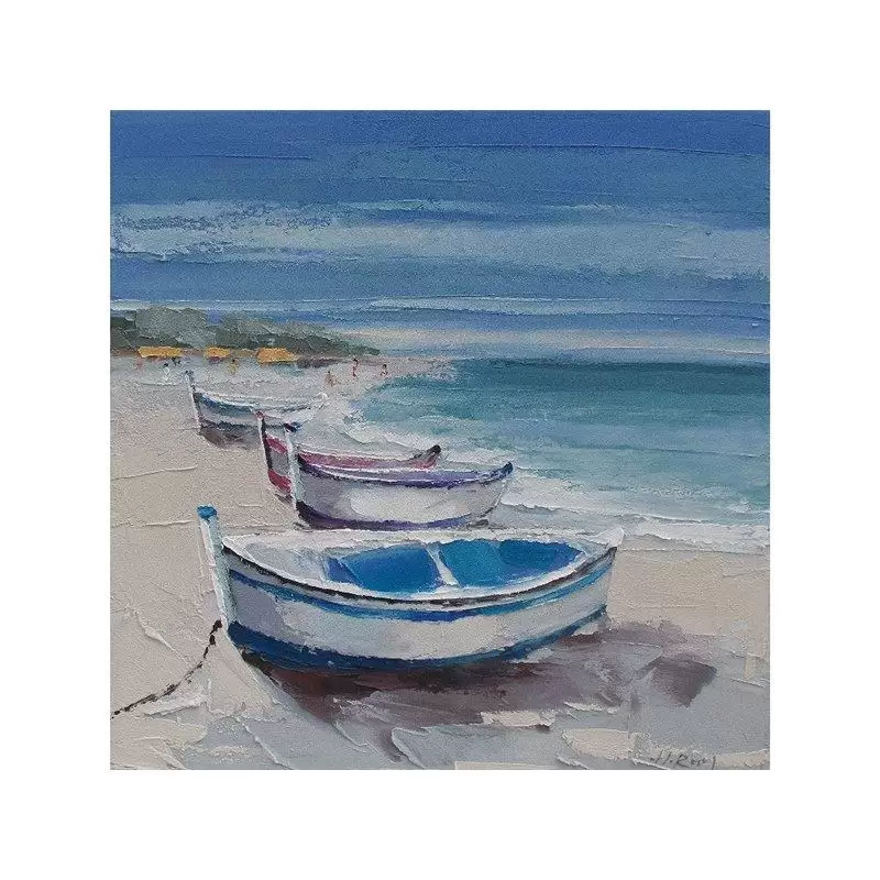 Tablouri - Tablou pictat manual Sea and Boats 100 x 100 cm