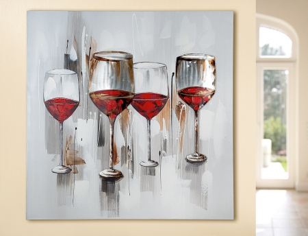 Tablouri - Tablou pictat manual WINE TASTING, panza, 100x100x3 cm