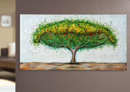 Tablouri - Tablou Tree, Metal, Multicolor, 120x60x2.3 cm