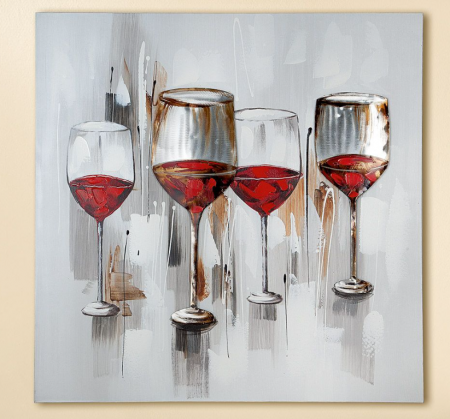 Tablouri - Tablou Wine, insertii aluminiu, in relief, handmade, 100x100 cm