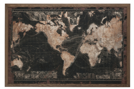 Tablouri - Tablou World Map cu LED, Lemn, Maro/Negru, 175x5x116 cm