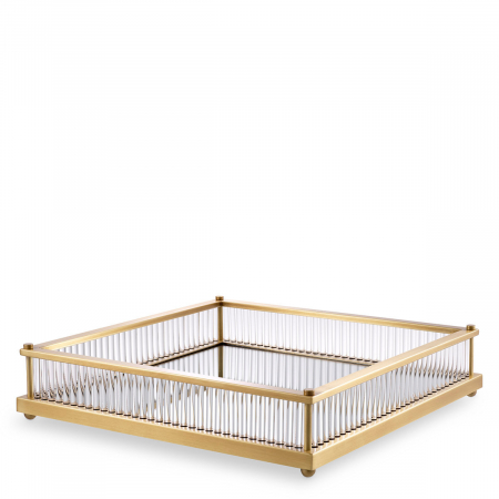 Tavi si platouri - Tavă Cora pătrată, finisaj din alamă cu aspect vintage