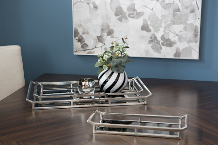 Tavi si platouri - Tava Piano, Sticla/Otel inoxidabil, Negru/Argintiu, 25x5x55 cm