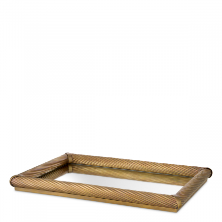 Tavi si platouri - Tavă Salvi dreptunghiulară S finisaj vintage din alama, Dims: L. 60 | W. 40 | H. 5  (CM)