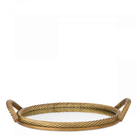 Tavi si platouri - Tavă Salvi rotunda, finisaj din alamă cu aspect vintage, Dims: L. 45 | W. 38 | H. 7.5  (CM)