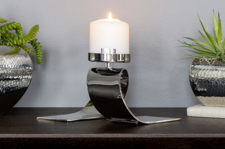 Suporturi lumanari - TWISTER, Suport lumânare pentru lumânare cu 1 pilon, nichel, 25x12x14 cm