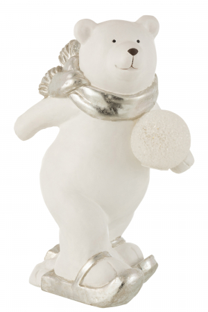 SALE % - Figurina Urs polar, Ceramica, Argintiu, 23x16x37 cm