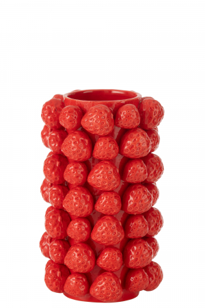 Ghivece si suporturi de flori - Vază, Capşuni, ceramică, roşu, L 15| W 15| H 26.5 cm