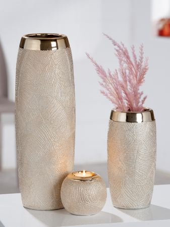 Vaze si boluri - Vaza Cascade, Ceramica, Champagne, 12x12x23 cm