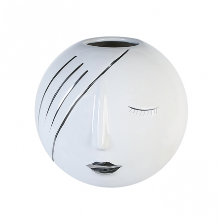 Vaze si boluri - Vaza Face ceramica, alb / argintiu, 19 cm