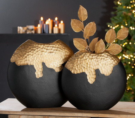 Vaze si boluri - Vaza, FAVO, Aluminiu, Negru/ Auriu, 6.5X37X36 cm