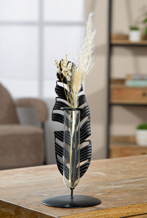 Vaza, Frunza, Jakarta, Metal, negru, PU 12, H. 22 cm, D. 9 cm