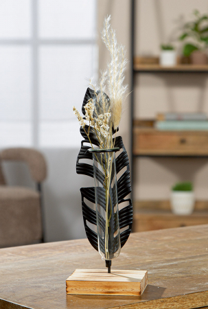 Vaza, Frunza, Jakarta, Metal, negru, PU 8, L. 6,5 cm, L. 8 cm, H. 22 cm