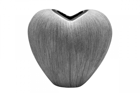 Vaze si boluri - Vaza inima Vulcanos, ceramica, gri/argintiu, 13x7x12 cm