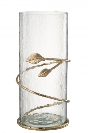 Vaze si boluri - Vază, Leaf Wide Sticlă/Fier Transparent/Auriu, L 15| W 15| H 40 cm