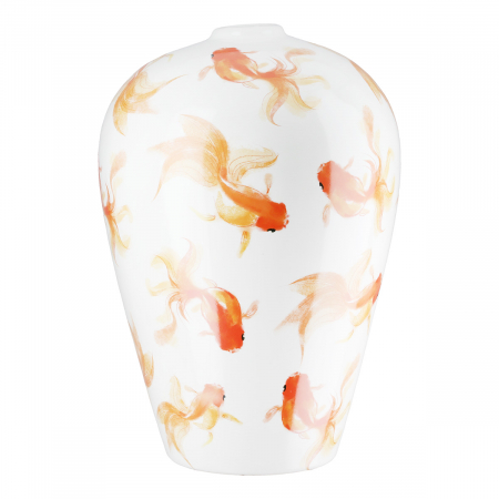 Arta sticlei - Vaza, Neon, Motiv peste, Ceramica, alba, PU 1, H. 30 cm, D. 20 cm