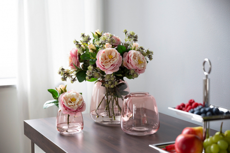 Vaze si boluri - Vaza Sunday, Sticla, Roz trasparent, 11x10.5 cm