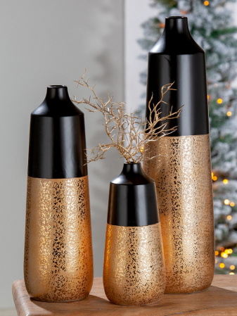 Vaze si boluri - Vaza, TOMAR, Ceramica, Auriu/ Negru, 11X11X24.5 cm