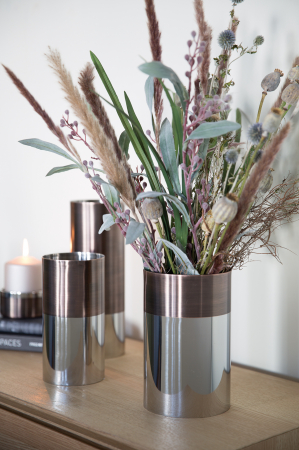 Vaze si boluri - Vaza Vito, Otel inoxidabil, Bronz/Argintiu, 28x10 cm