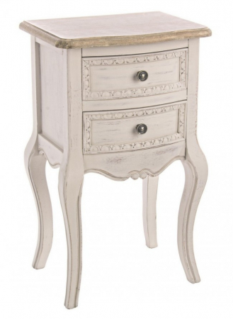 Noptiere - Noptiera cu 2 sertare Clarisse, Lemn, Alb, 40x30x67 cm