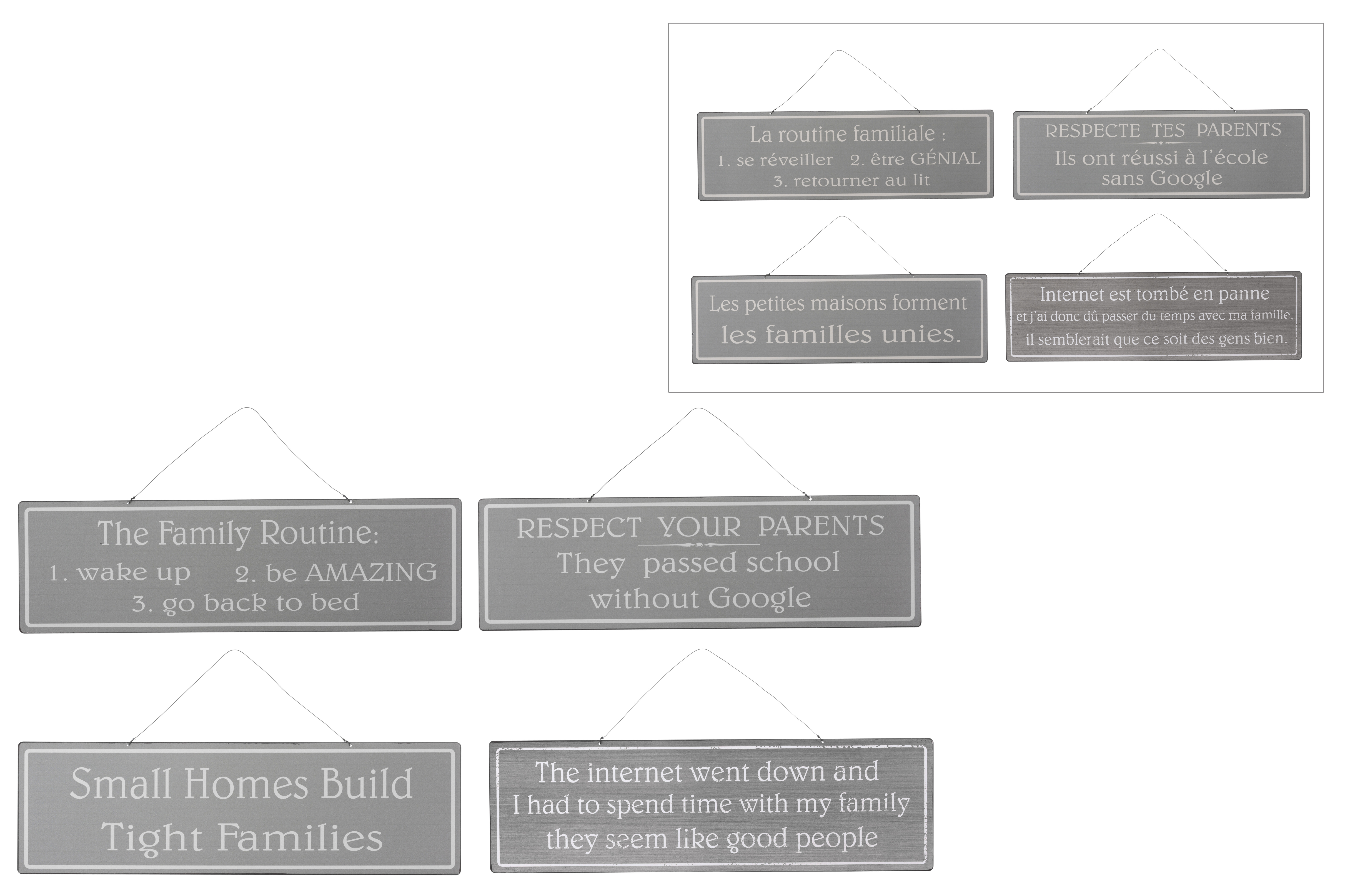 Decoratiuni de perete - Set 4 décor perete, Metal, Gri, 51x0.5x16