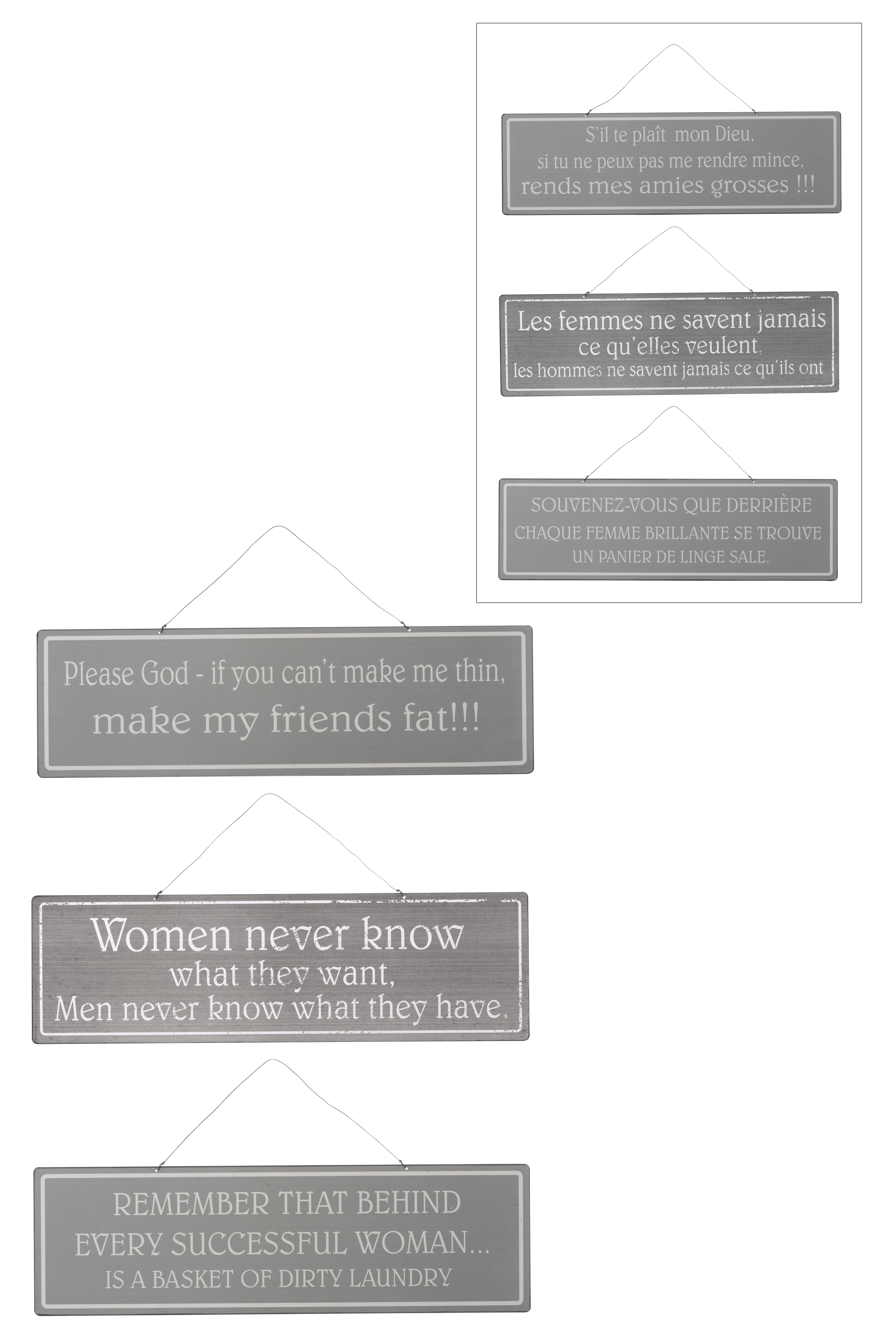 Decoratiuni de perete - Set 3 décor perete, Metal, Gri, 51x0.5x15