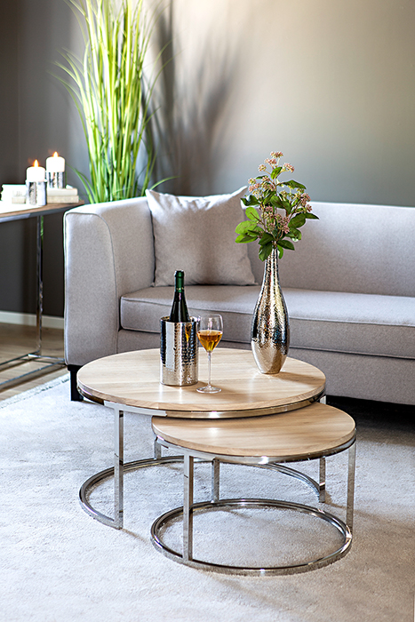 Masute - MINOU/set de 2 mese de cafea, stejar, alb oil/D.80, H.42