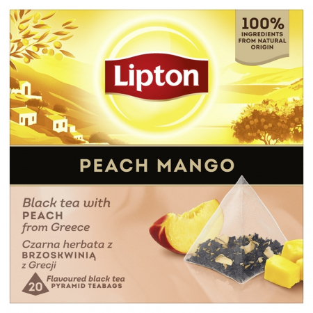 Ceai Plic - LIPTON Mango si Piersica, ceai, Negru, 20 pliculete piramidale