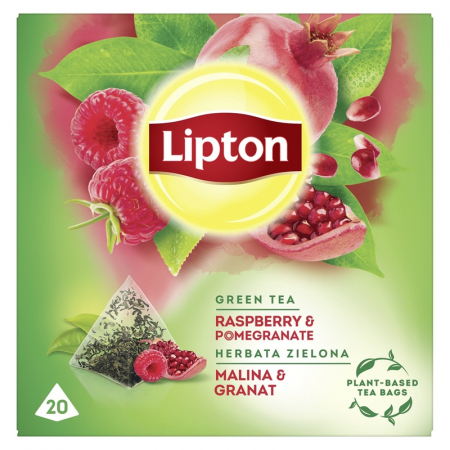 Ceai Plic - LIPTON Zmeura si Rodie, ceai, Verde, 20 pliculete piramidale