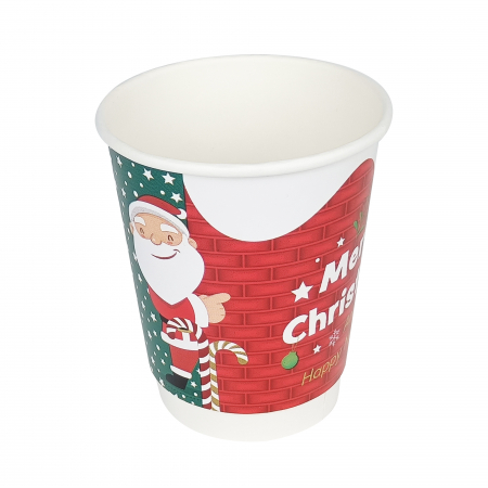 Cesti Pahare - Pahar Carton Perete Dublu Model Iarna Santa 8 oz (250 ml) 25 buc/set