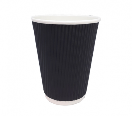 Pahare Palete Capace - Pahare carton Ripple Wall negre 12 oz (50 buc)