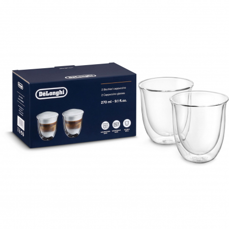 Consumabile - Pahare cu perete dublu pentru cappuccino Delonghi, 270 ml, set de 2