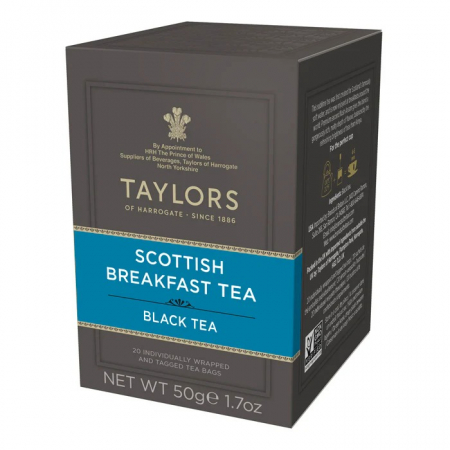 Ceai Plic - Taylors Ceai Negru Scottish Breakfast, 20 pliculete ambalate individual, 50 gr.