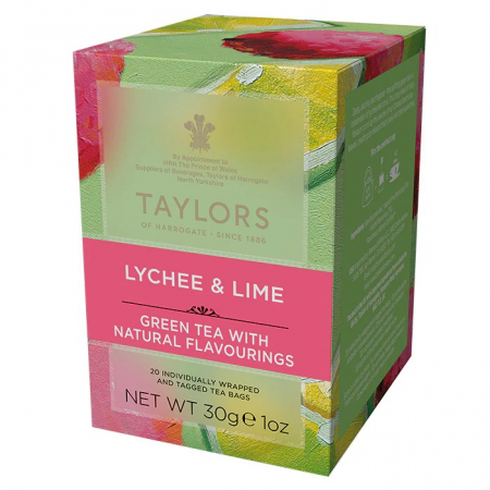 Ceai Plic - Taylors Ceai Verde cu Lychee si Lime, 20 pliculete ambalate individual, 30 gr.