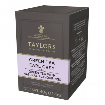 Ceai Plic - Taylors Ceai Verde Earl Grey, 20 pliculete ambalate individual, 40 gr.