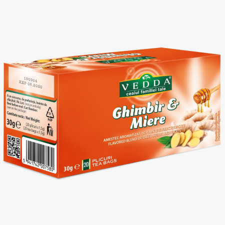 Ceai Plic - Vedda Ceai Ghimbir & Miere - 20 plicuri / 1.5 gr