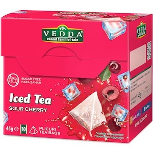 Ceai Plic - Vedda Ceai Piramida Sour Cherry Iced Tea 10 pir/4.5g 45g net