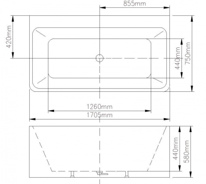Cadă FLORIDA din acril, freestanding, de perete, 170x75cm - alb lucios [4]
