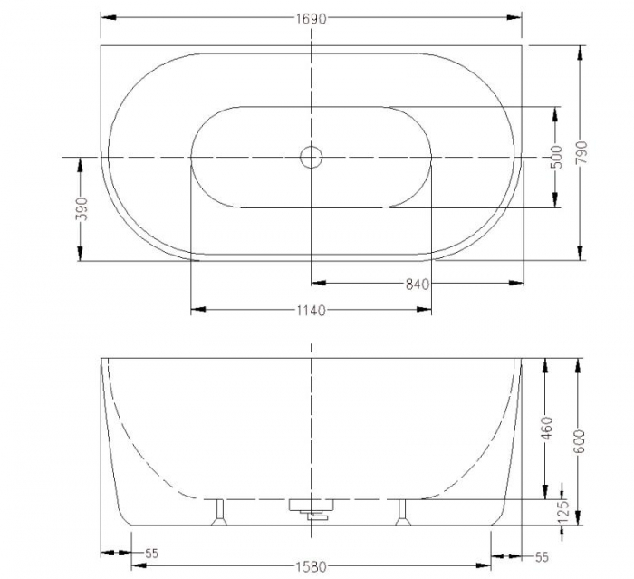 Cadă MANHATTAN din acril, freestanding, de perete, 170x80cm -alb lucios [4]
