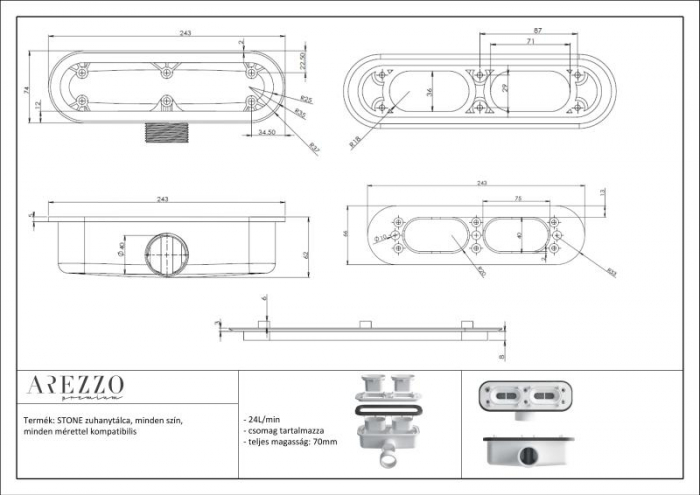 Cădiță de duș STONE 120x90 cm – Marmură Turnată, Negru Mat [7]