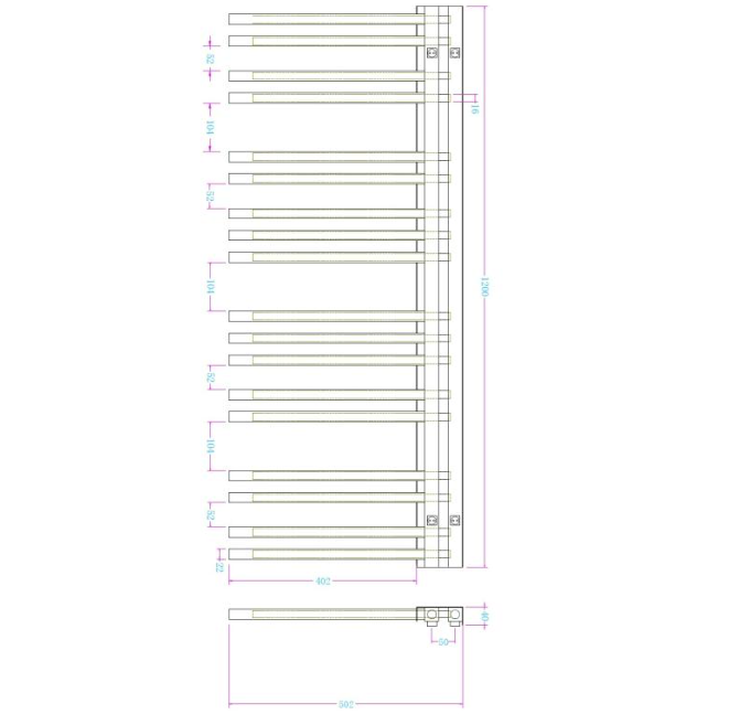 Calorifer portprosop BLACK LINE 1200x502mm - negru mat [3]