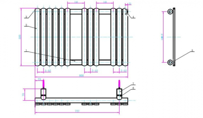 Calorifer portprosop FLAT BLACK 800x500mm - negru mat [2]