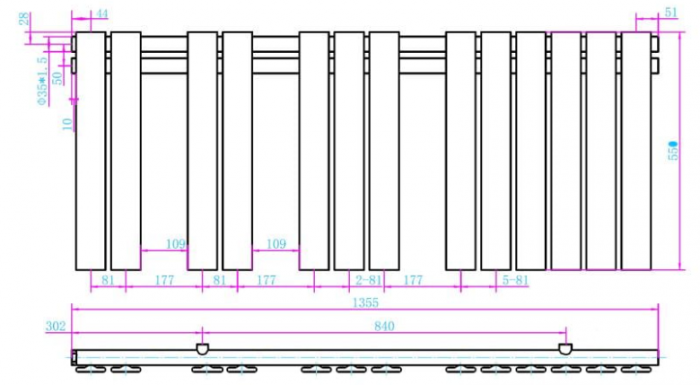 Calorifer portprosop HORIZONT BLACK 1355x550mm - negru mat [2]